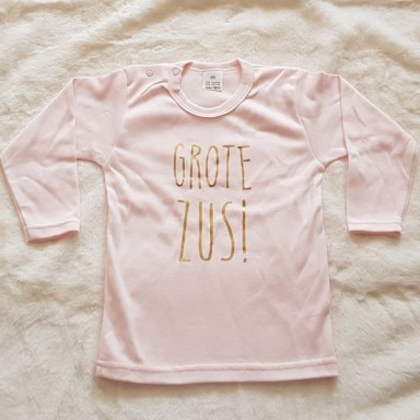 Shirt met tekst - grote zus roze goud lang